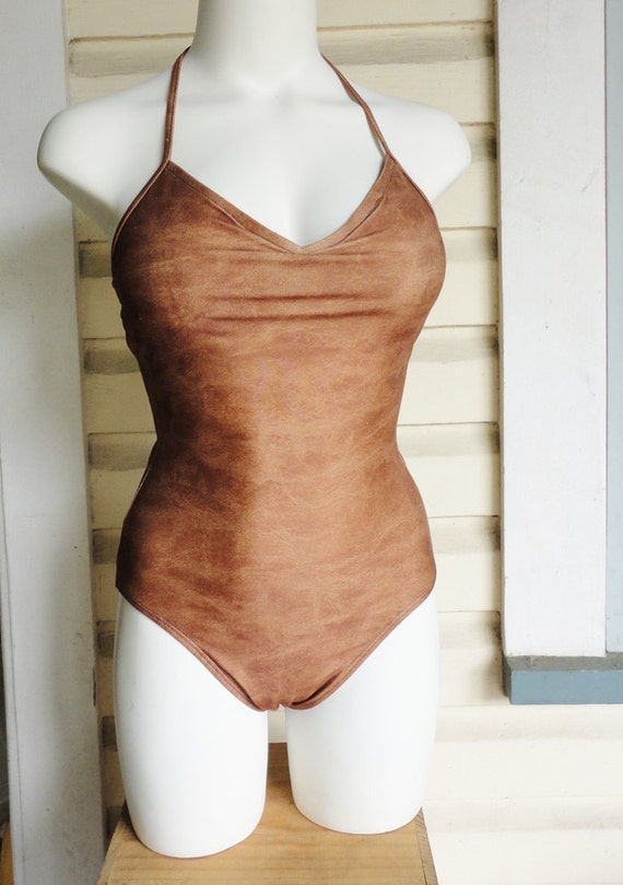 brown one piece swimsuit
