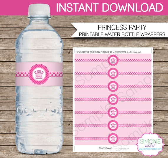 Princess Party Water Bottle Labels Or Wrappers Instant Download Printable Birthday Party Water Bottle Wrapper Template