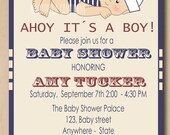 Nautical baby shower invitation, navy blue baby sailor printable invite, African American available (DIGITAL FILE)