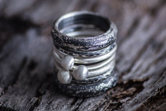 ... Rings-Stacking Ring Set-Oxidized Stackable Rings-Set of 7-Under 100