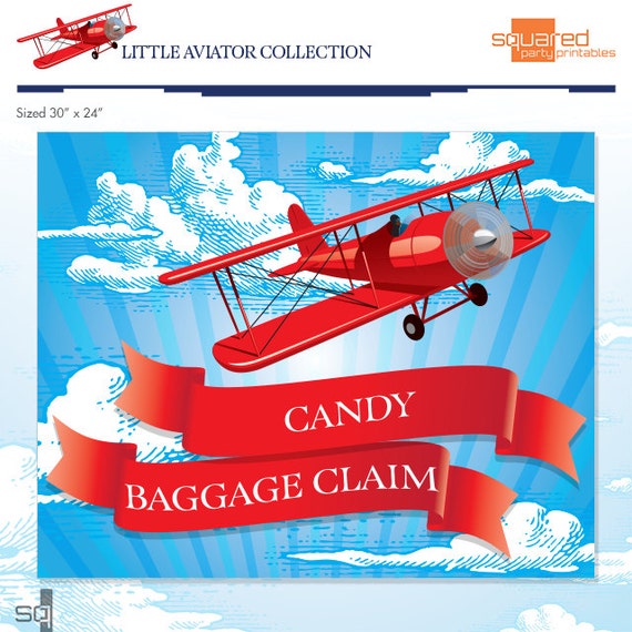 LIttle Aviator Printable Birthday Party Large Sign - Red and Blue - DIY Print - Airplane Party - Made to Order Il_570xn