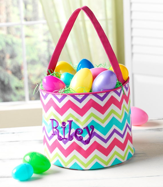 Personalized Easter basket girls rainbow chevron Easter