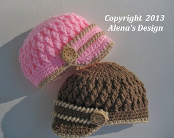 Crochet Pattern 092 - Hat Crochet Pattern - Crochet Hat Pattern for Two-Button Visor Hat Newborn Baby Boy Baby Girl Toddler Baby Shower Gift