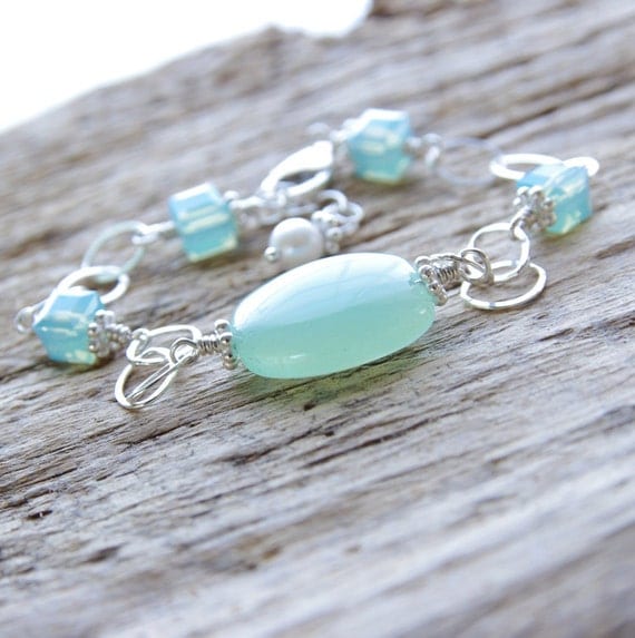 Dusty Shale Bracelet Wedding Jewelry Mint Green Bridesmaids Gifts ...