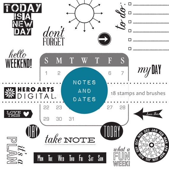 Hero Arts Notes and Dates DK106  Digital Kit Instant Download