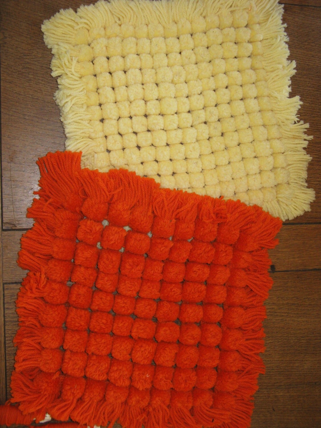 Vintage Handmade Pillow Tops Yarn Loom Craft Pom Pom by