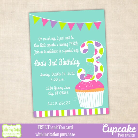 Cupcake Invitation, Printable Cupcake Invitation, Cupcake Birthday Invitation, Printable Birthday Invitation Il_570xn