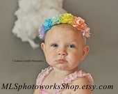 Pastel Rainbow Flower Crown - Baby Girl Light Colored Flower & White Lace Headband - Cake Smash Headbands for Baby Girl