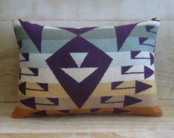 Wool Pillow - Arrow Purple Olive Mint Stripe - Native Geometric Tribal