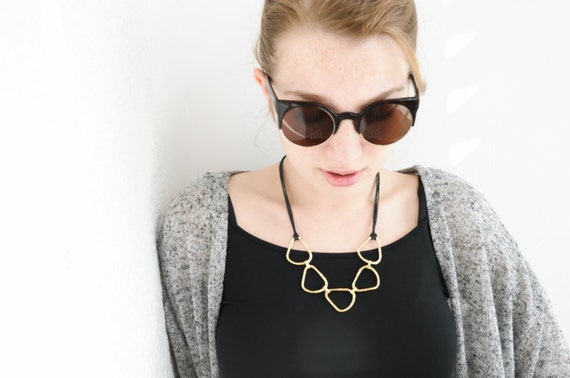 Sale - 25% off - FIELDS necklace - gold-plated abstract triangles with black cotton necklace.