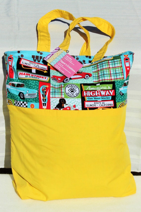 Route 66 Reversible Tote Bag Handmade