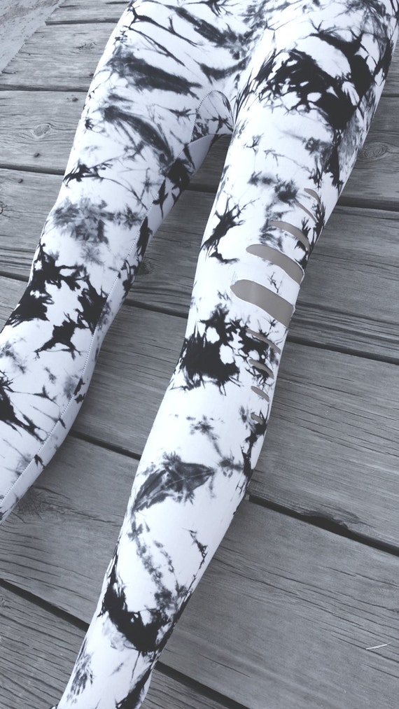 Black And White Tie Dye Cut Out Leggings One Size Fits Most