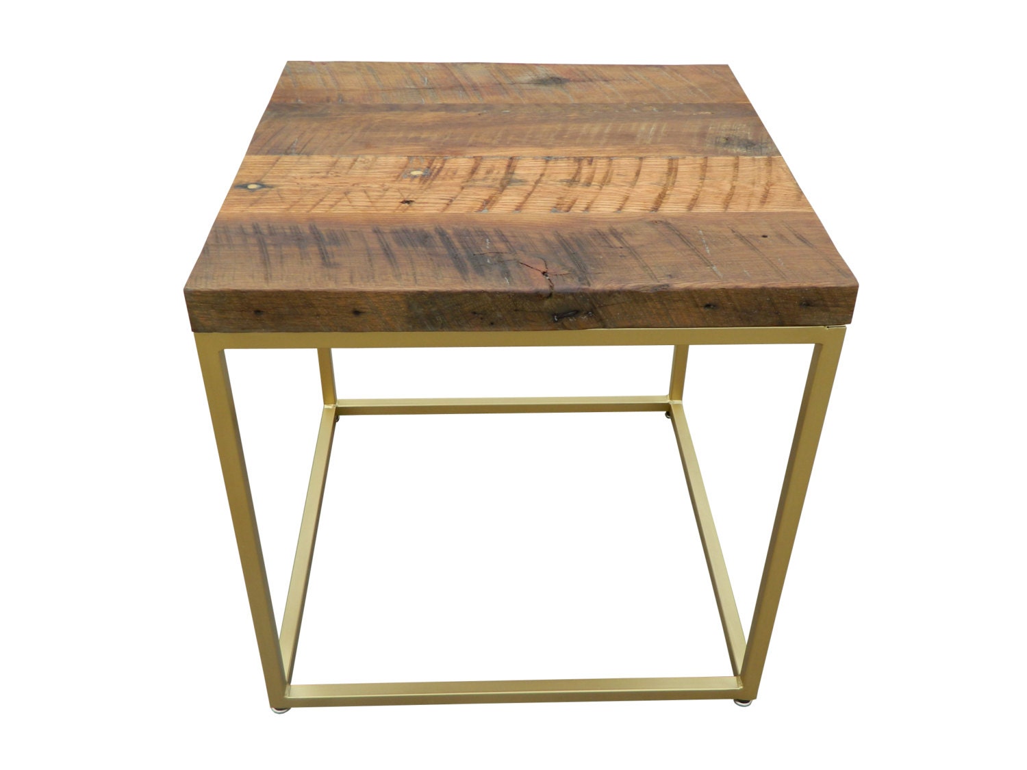 Gold Side Table with Reclaimed Wood Surface by PHweld on Etsy