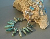 Tribal Necklace Turquoise Silver Birds Silver Beads Boho Hippy Southwest Great Layering Necklace Christmas Hanukkah Gift Trending Colors