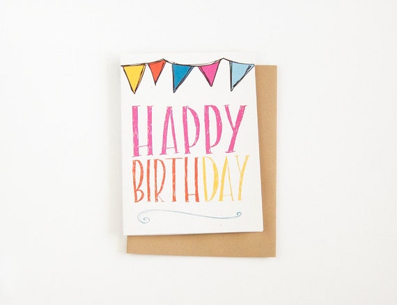 happy birthday card. bunting. hand drawn lettering and by katievaz