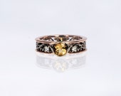 Imperial Topaz filigree engagement ring, rose gold, white gold, diamond engagement ring, bezel, yellow topaz ring, unique, topaz, two tone