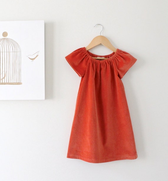 Toddler Girls Velvet Peasant Dress Rust Orange-Vintage Inspired Winter Dress-Girls Jumper-Shabby Chic Tunic -Children Clothing Chasing Mini