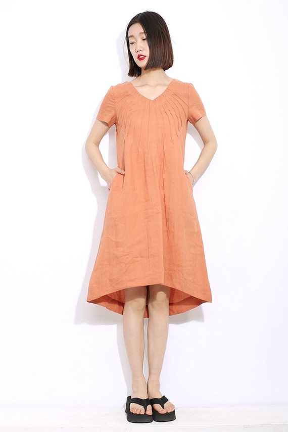 Casual Summer Dress Loose Fitting Short Sleeve Linen Sundress