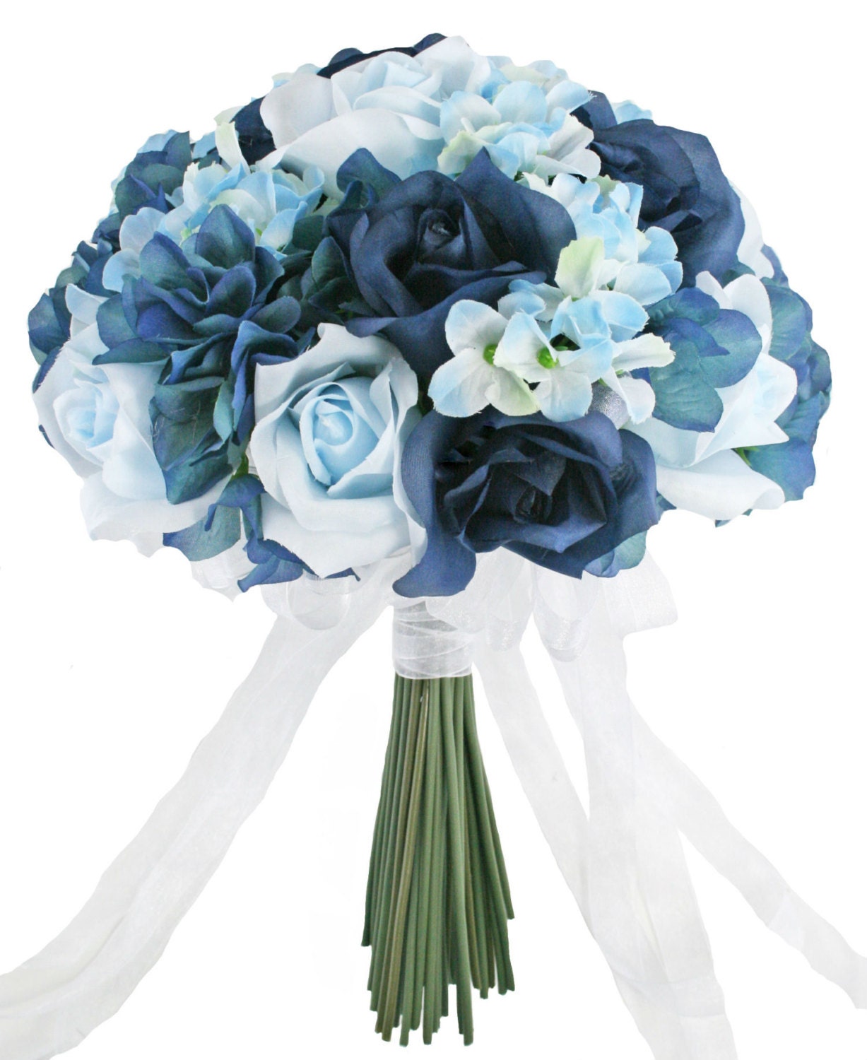 Hydrangea Rose Navy Light Beach Blue Hand Tie Medium Silk