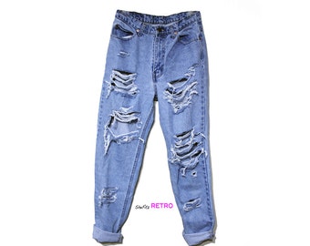 ALL SIZES - Vintage Destroyed High Waisted Grunge Boyfriend Jeans