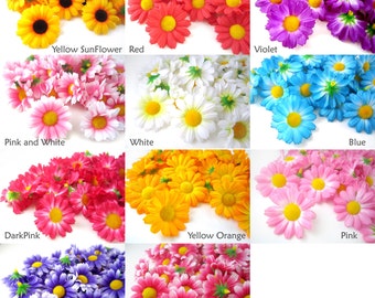 25 Gerbera Daisy Heads - Artificial Silk Flower - 1.75 inches - Wholesale Lot - for Bridal Wedding work, Make Hair clips, hats , card