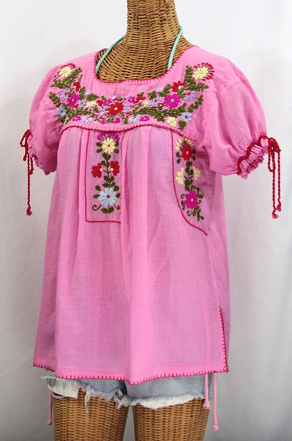 Items similar to Hand Embroidered Mexican Peasant Blouse Puff Sleeve ...