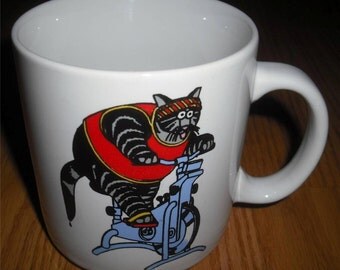Kliban cat on bike mug