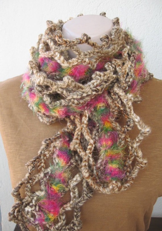 Crocheted long scarfScarf with multi colored by HUCHIDESIGNS