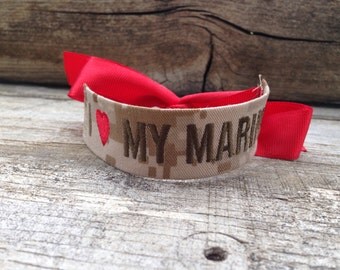 Marine Wife / Marine Girlfriend / Marine Mom / I Love My Marine / Name Tape Bracelet / desert camo / USMC / Marine Corps