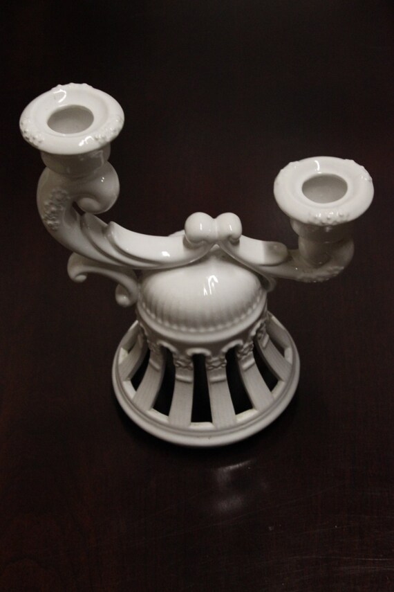 Vintage Portuguese Elegant White Ceramic Candle Holder