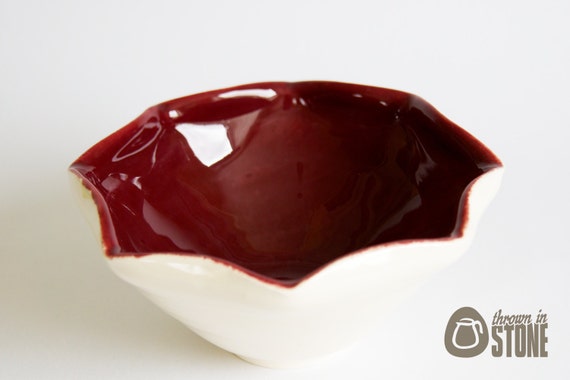 Flower Shaped Bowl - Burgundy and Cream - Decorative Dish