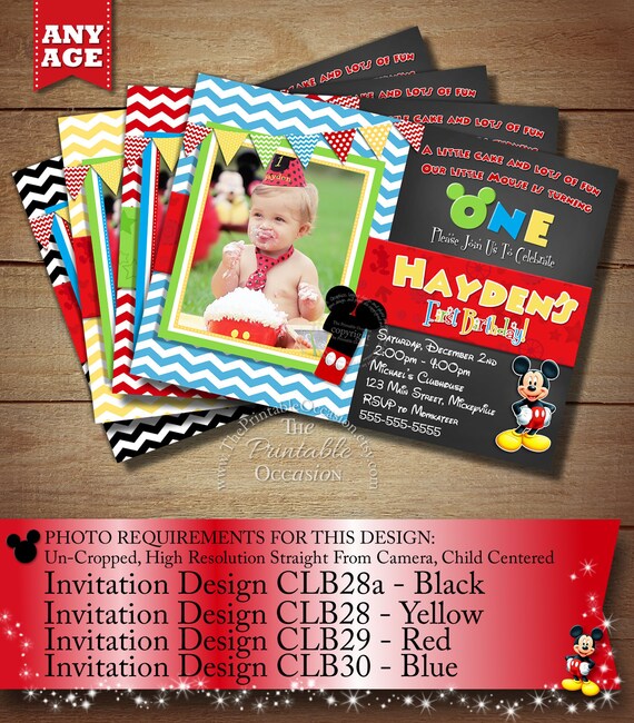 HUGE SELECTION Chevron Mickey Mouse Invitation, Birthday Invitation, Mickey Mouse Clubhouse, Photo Invitation, Chalkboard Invitation Il_570xn