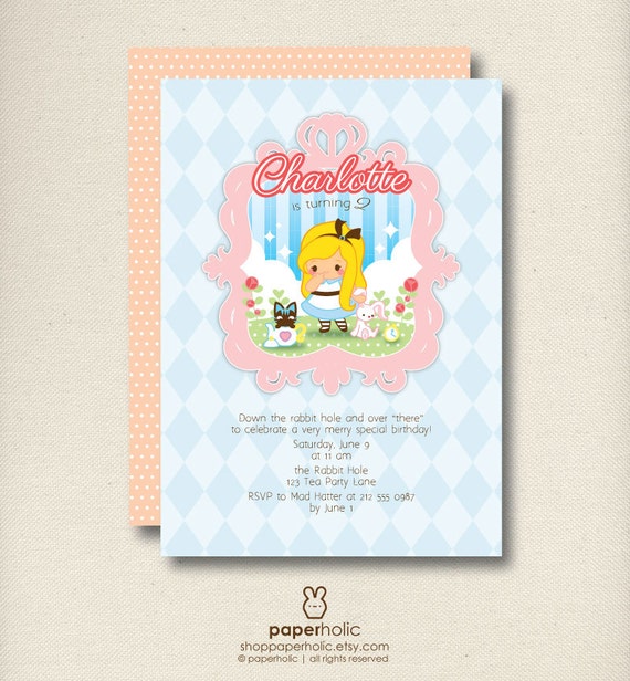 CUSTOM Alice in Wonderland Birthday Invitation - Printable Card by Paperholic Il_570xn