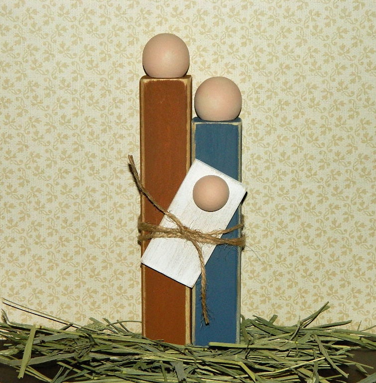 Handmade Primitive Wooden Nativity Set