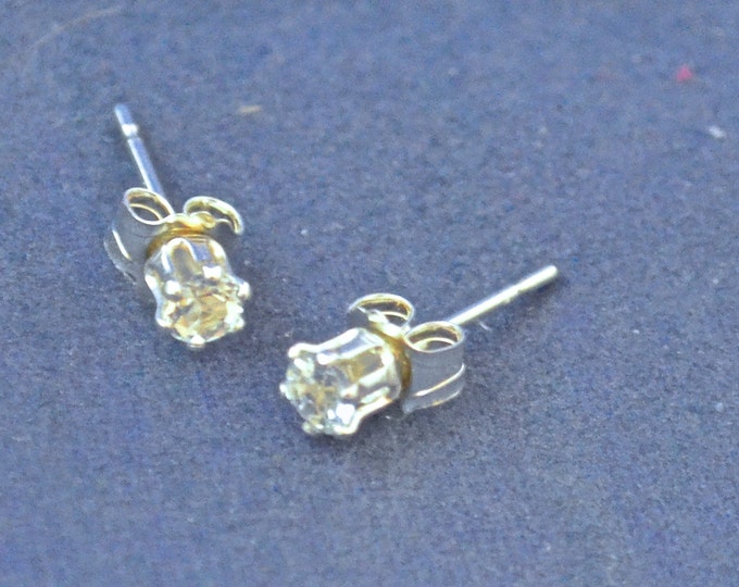 Aquamarine Stud Earrings, Petite 3mm Round, Natural, Set in Sterling Silver E620