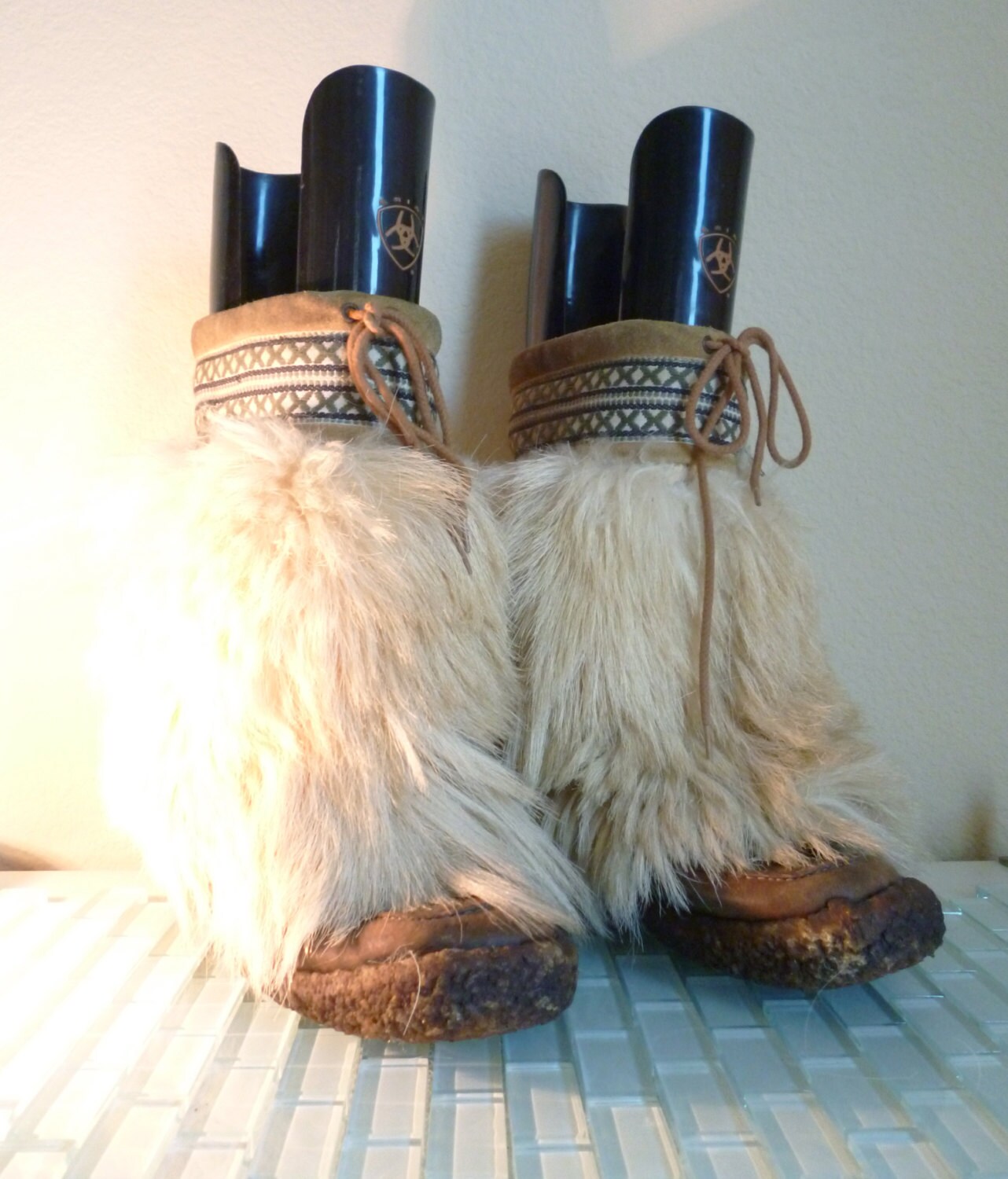 1970s Apres Ski Mountain Goat Fur Boot Sheep Shearling Hippie