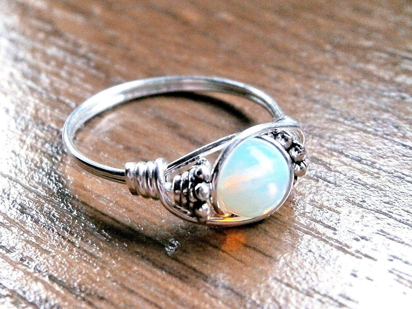 Moonstone ring Opalite Ring Opal Ring Sea Opal Ring Smooth