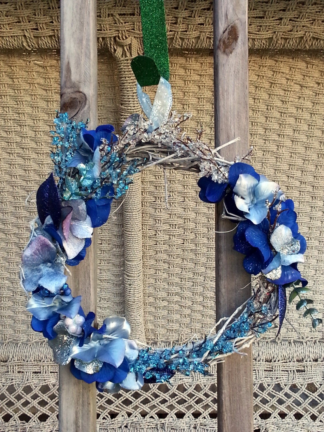 Blue and Silver Grapevine Holiday Wreath