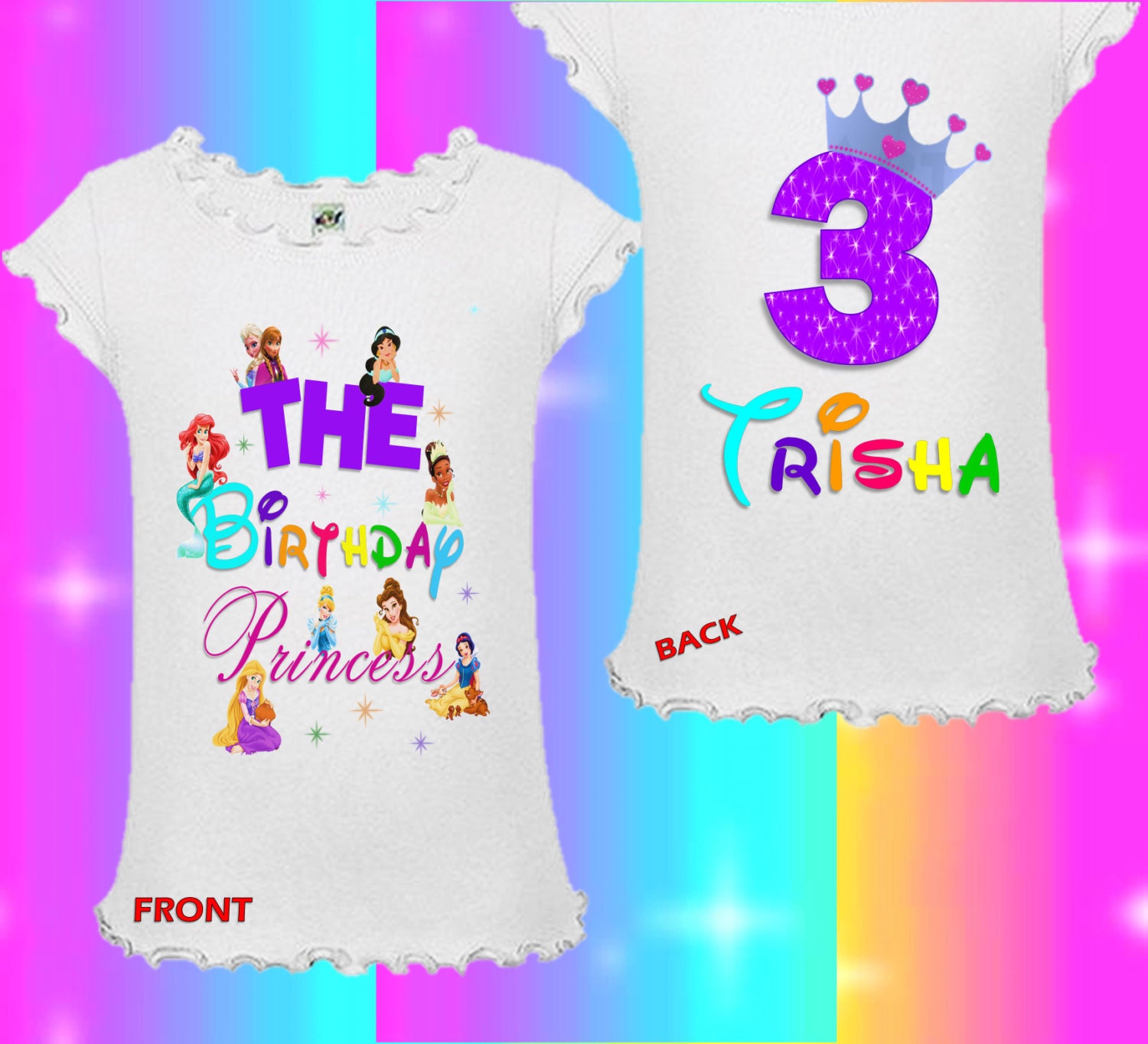 Disney Princess Birthday Shirt Front and Back Disney