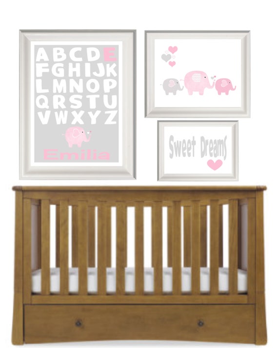 Items similar to Elephants nursery art set, personalised nursery art