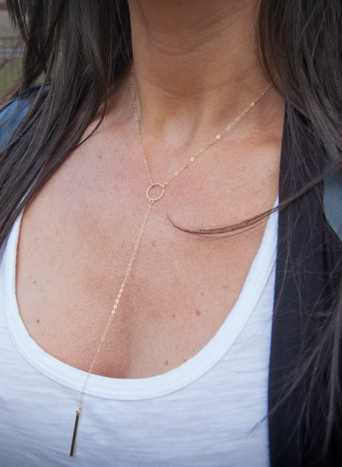 Lariat Necklace Hanging Bar Lariat Gold or by ByDesireeLamar