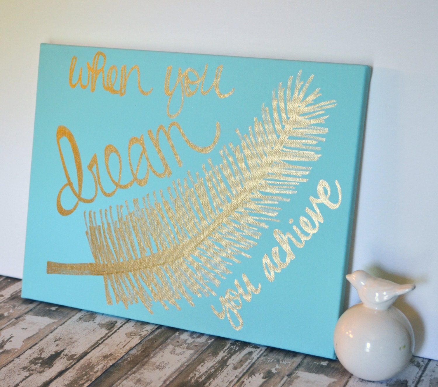 Inspirational Canvas Wall Art Painting Feather Gold Art Mint