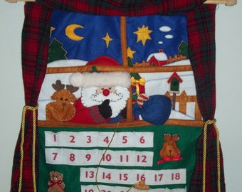 24 DAY Hanging Christmas ADVENT CALENDAR Folk Art w/ Santa, Reindeer