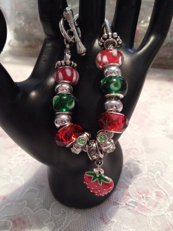 Strawberry charm bracelet European style beads
