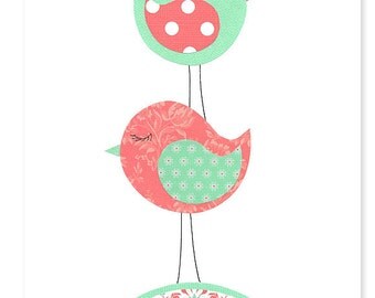 Bird Nursery Art, Nursery Wall Art, Girl's Room Decor, Bird Toddler Decor, Baby Art Print, Art For Children, Baby Shower Gift, Bird Canvas