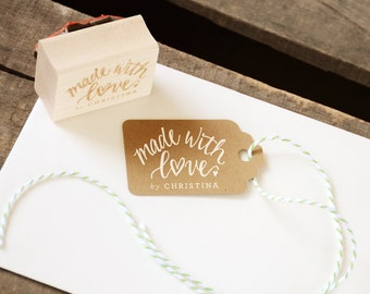 Made With Love Stamp, Handwritten Rubber Stamp Personalized with Name, Custom Stamp, Shop Stamp, Business stamp, Handmade with Love By Stamp