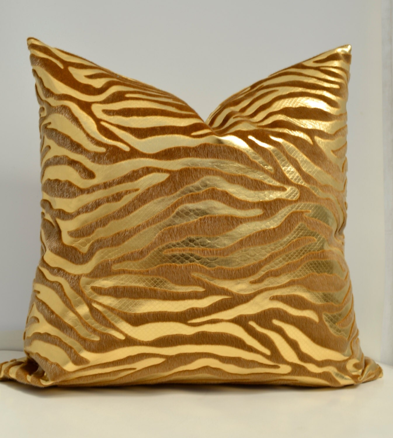 Gold Pillow Animal Print Pillow CoverZebra Pillow Gold