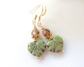 Czech Glass Leaf Earrings, Fall Fashion Accessories, Fall Leaf Earrings, Autumn Jewelry, Seasonal Jewelry, Dangle Earrings, Gift Idea.  #212