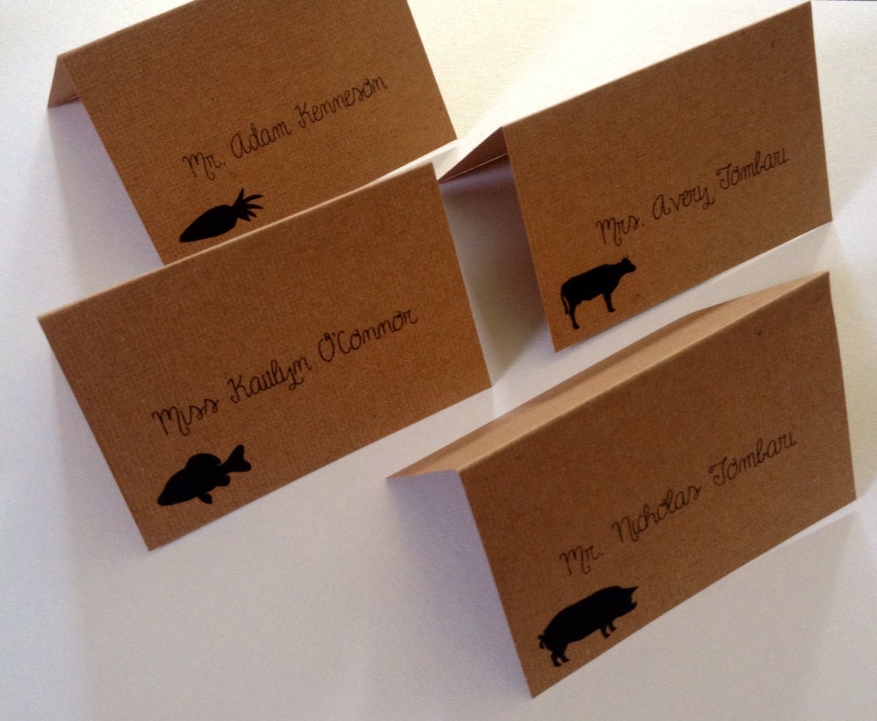 Meal Choice Place Cards / Escort Cards / Pork Beef Chicken