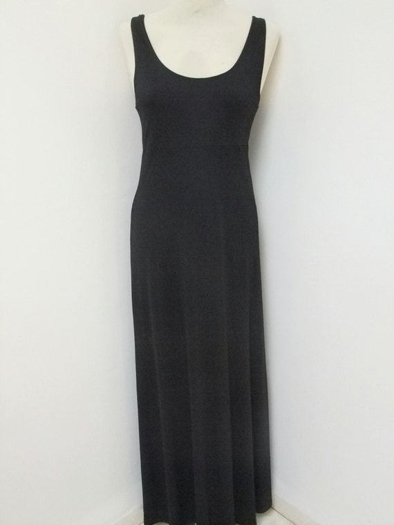 Black Jersey Maxi Dress Empire Waist A Line Sleeveless by OrlyLa